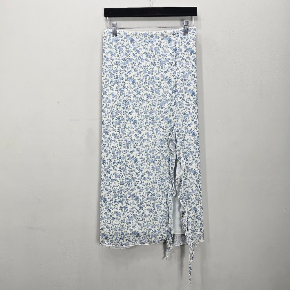 Arula Midi Skirt 2X White Floral Ruffle Y2K Coquette Bridgerton Fairy Grunge